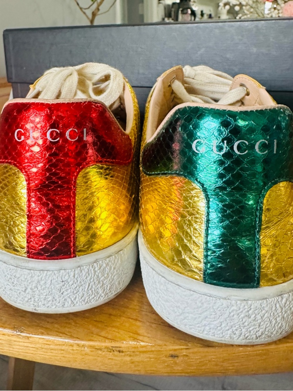 GUCCI New Ace Metallic Snakeskin Sneakers. Size 8. US 8.5 - Picture 4 of 9